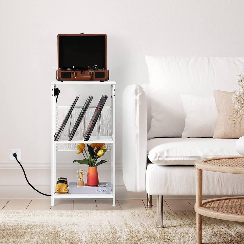 3-Tier Vinyl Record Player Stand with Charging Station