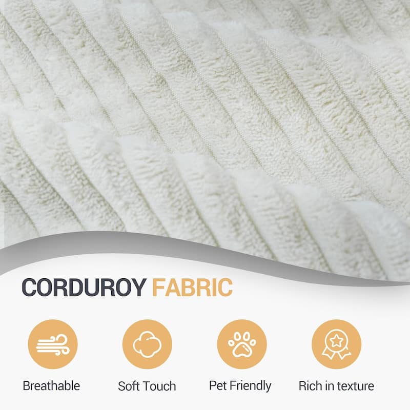 118 inch Modular Sofa Convertible Oversized Sofa Bed Corduroy Velvet 3 Person with Footrest White