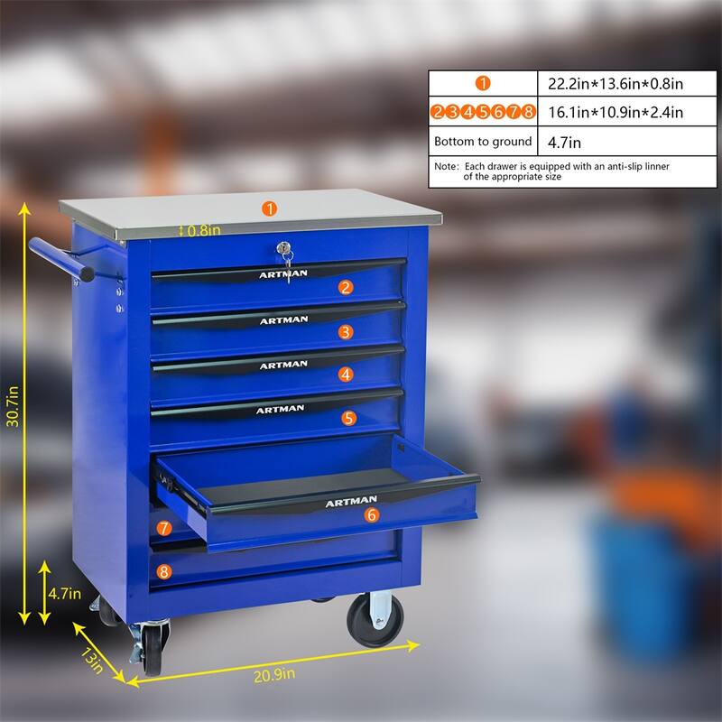 7 Drawers Multifunctional Tool Cart w/Wheels,Metal Rolling Tool Cart