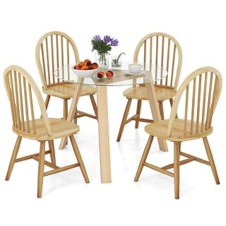 Gymax 5 PCS Dining Set for 4 Round Table w/ 4 Chairs Solid Rubber Wood ...