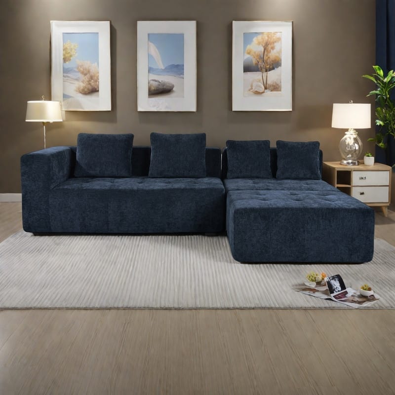 110" Polyester Modular Sectional Sofa (3-Piece) with 4 Pillows and Tufted Seat Design