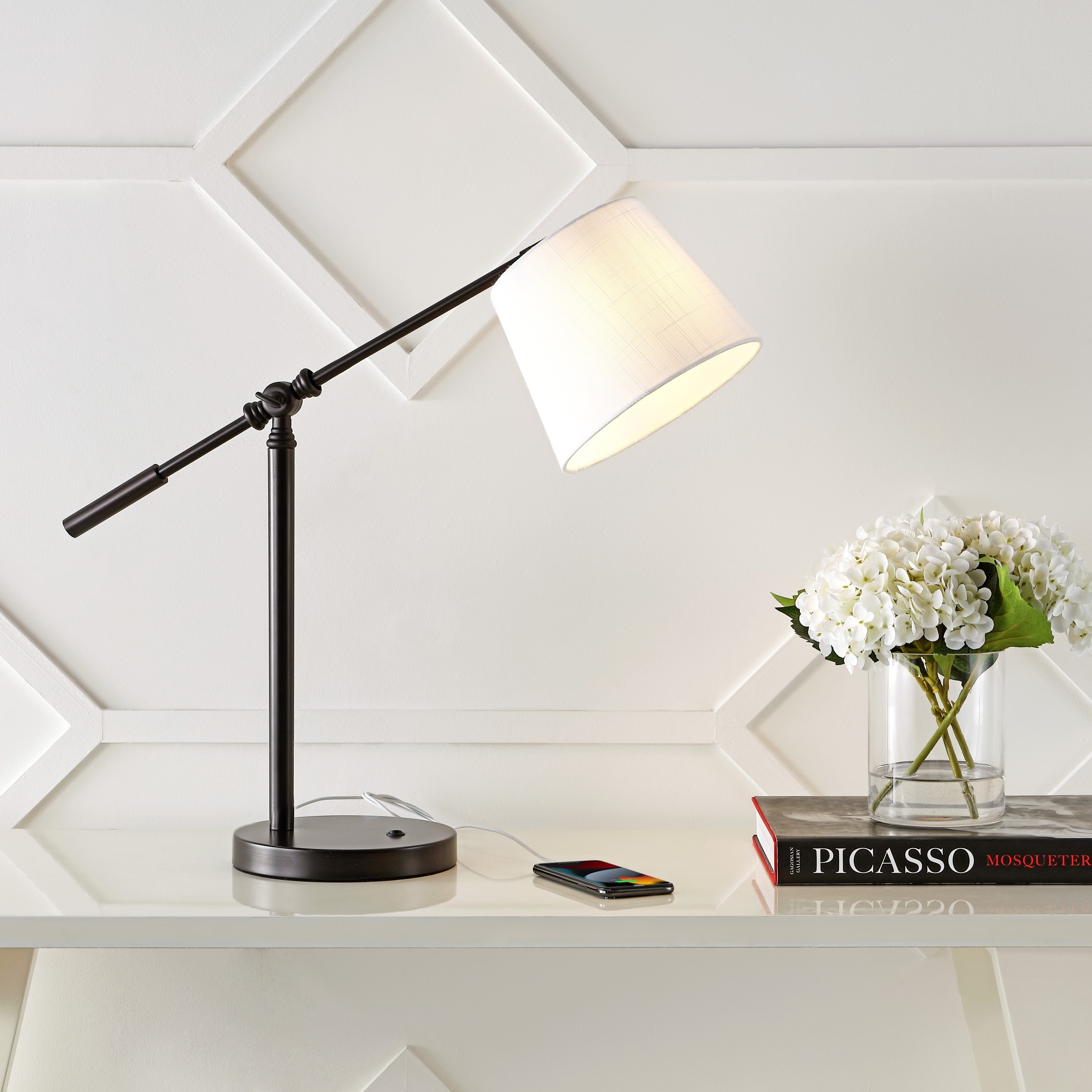 JONATHAN Y Ada 24" Classic Contemporary Iron LED Task Lamp with USB Charging Port, Oil Rubbed Bronze