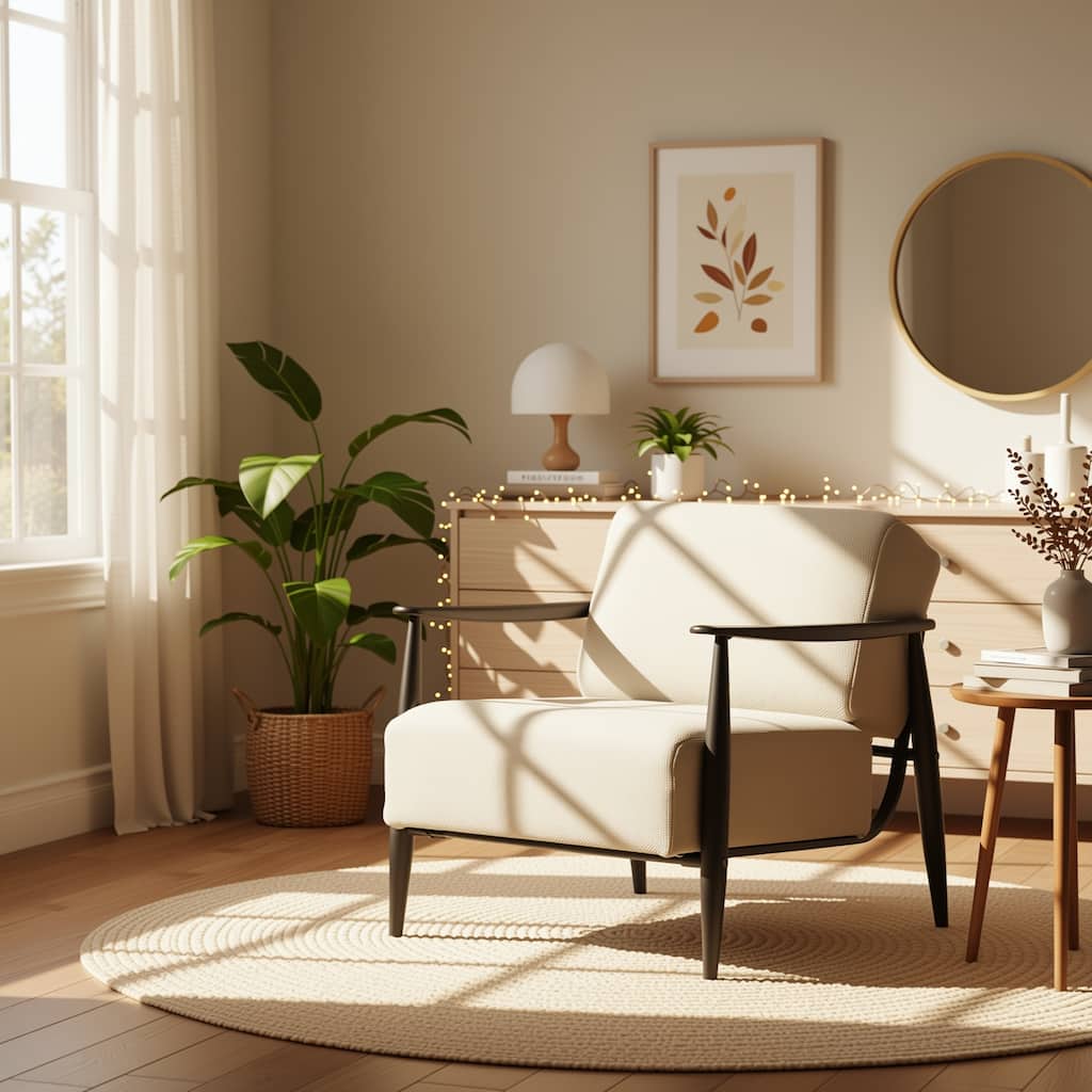 Homy Casa Modern Wood Frame Sofa, Beige Upholstery, Arm Accent