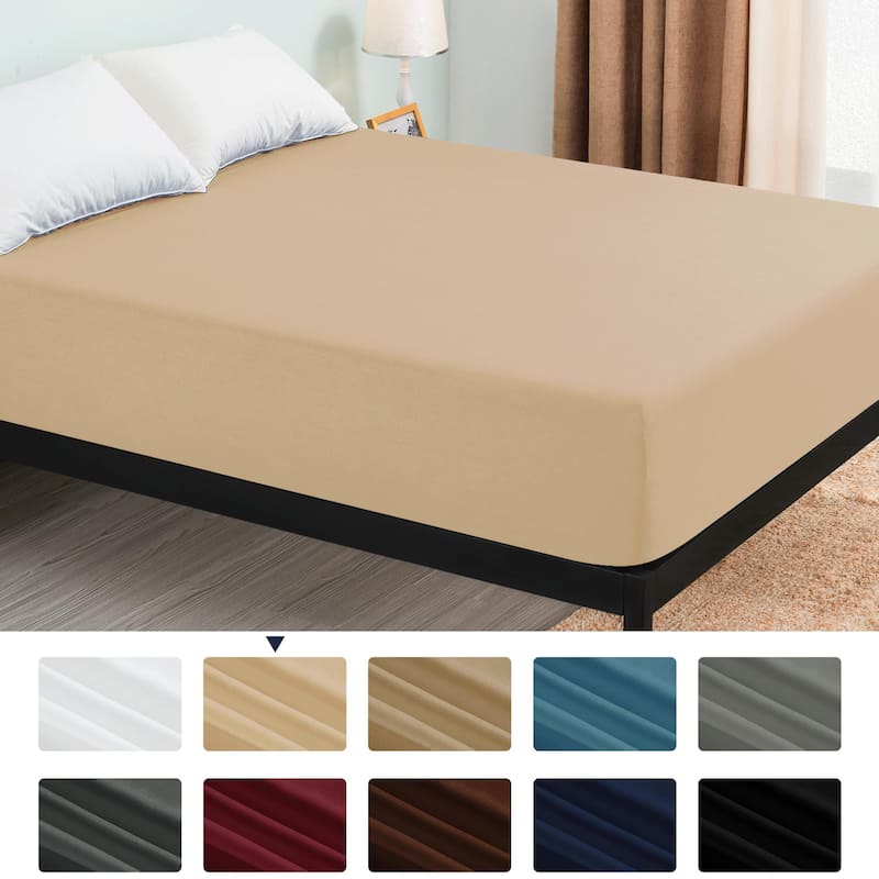 Subrtex Premium Microfiber 15-inch Deep Pocket Fitted Sheet - Queen - Khaki