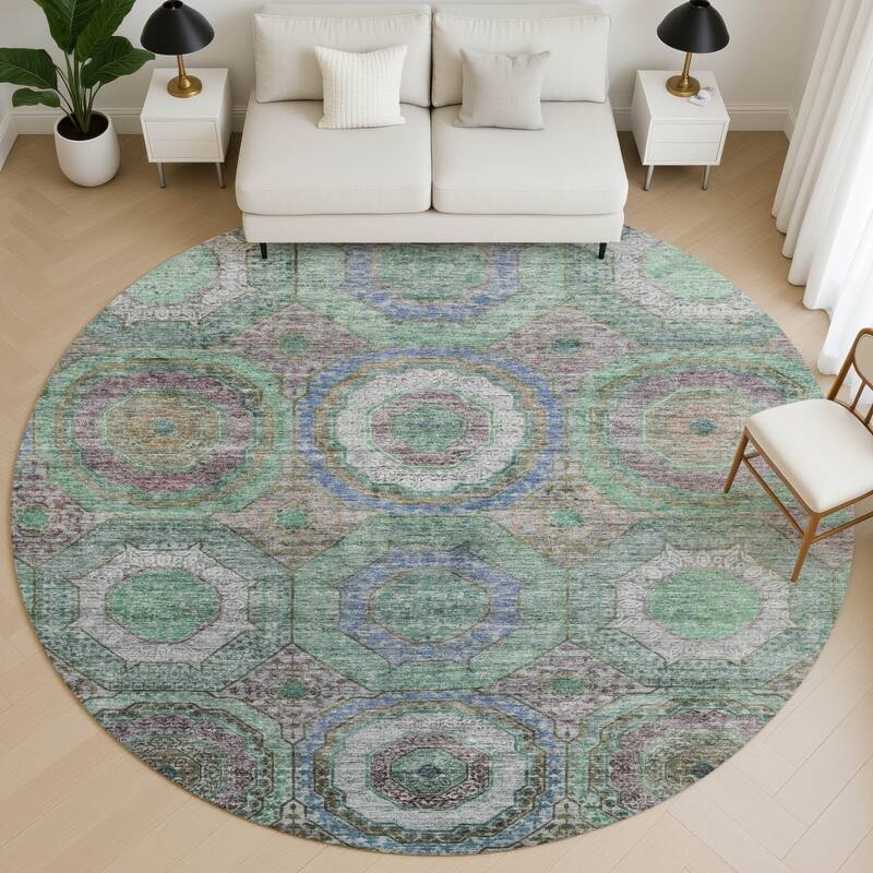 Premium Washable Super Soft Traditional Mamluk Mayfield Rug - Green - 8' x 8'