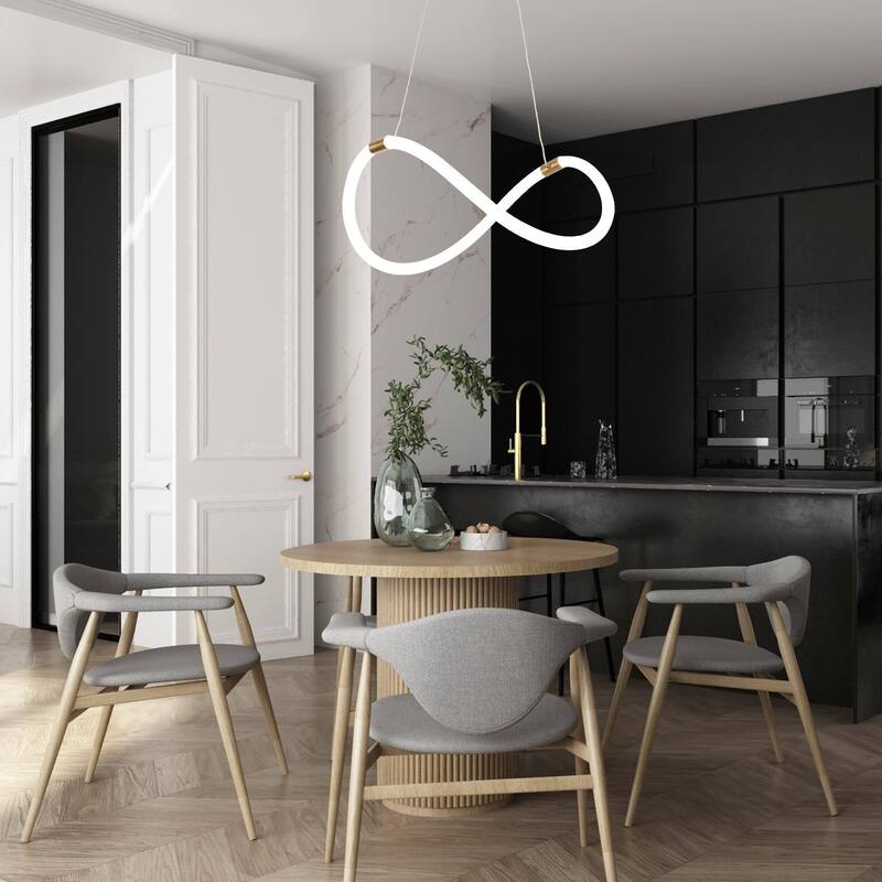 21.5-inch Modern Integrated LED Chandelier White Gold Pendant Light for Dining Room