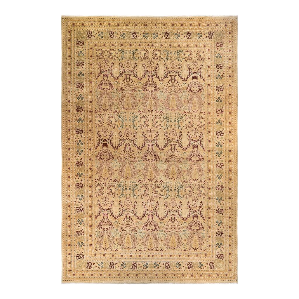 Overton Hand Knotted Wool Vintage Inspired Traditional Mogul Yellow Area Rug - 12' 2" x 17' 9"