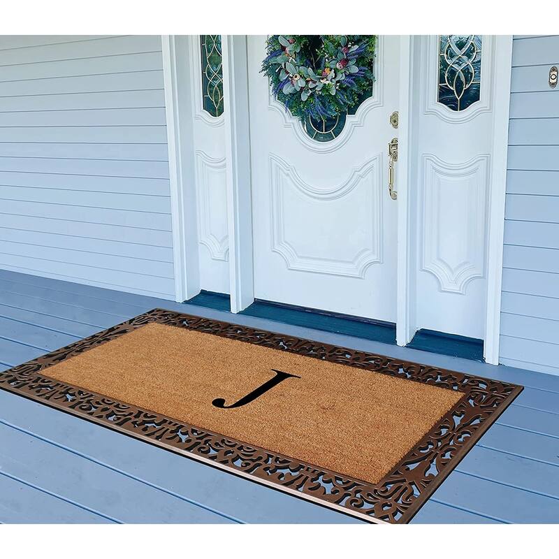 A1HC Natural Coir Monogrammed Door Mat For Front Door, 30"X60", Anti-Shed Treated Durable Doormat for Outdoor Entrance