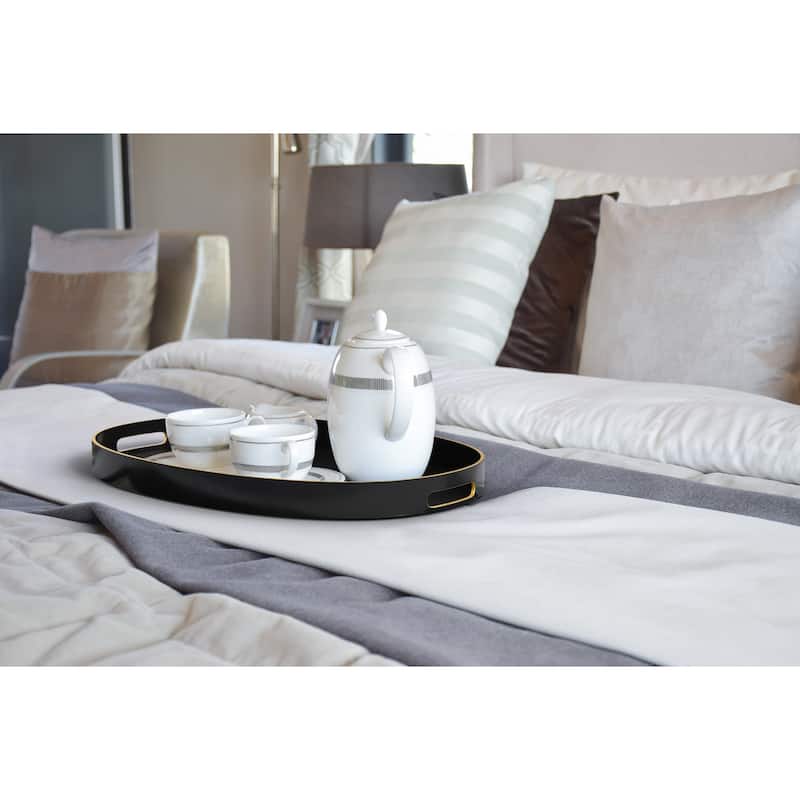 American Atelier Serving Oval Tray with Gold Trimming Handles - 15.3 x 10.6 in