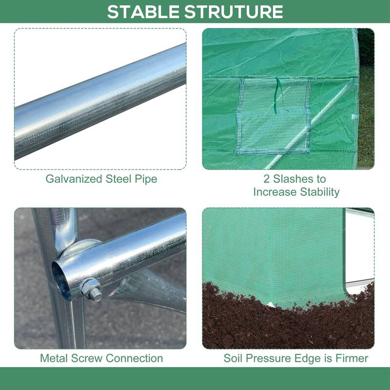 Outsunny Walk-in Tunnel Greenhouse with High-Quality PE Cover, Zipper Doors, & Windows, Green