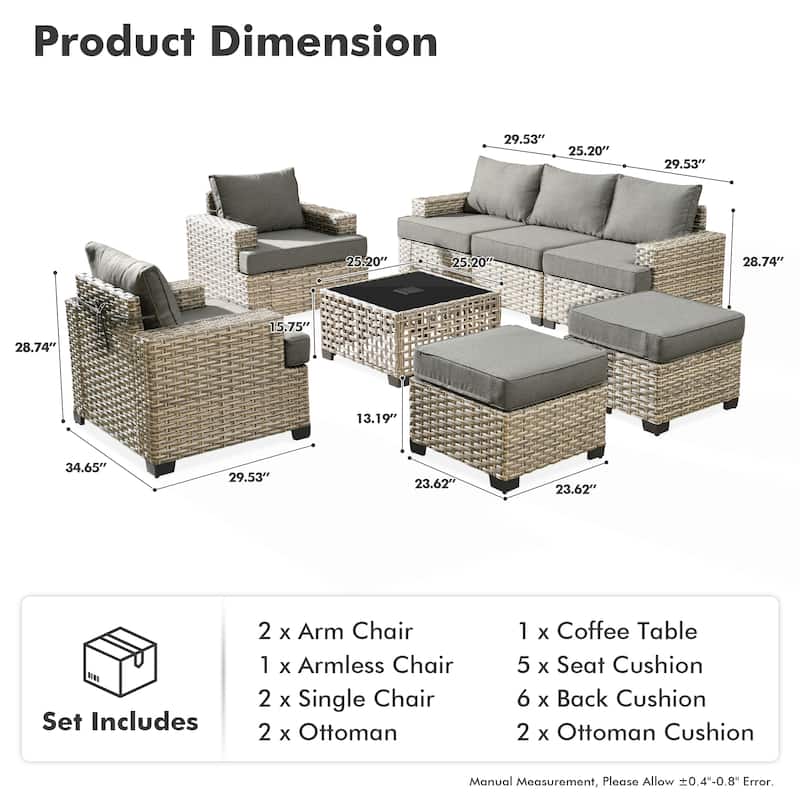 XIZZI 8-piece Patio Furniture Outdoor Rattan Conversation Set