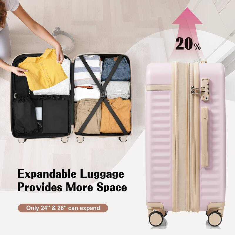 Luggage Set of 3, 20inch with USB Port, front opening design Airline Certified Carry on Luggage, ABS Hard Shell Luggage