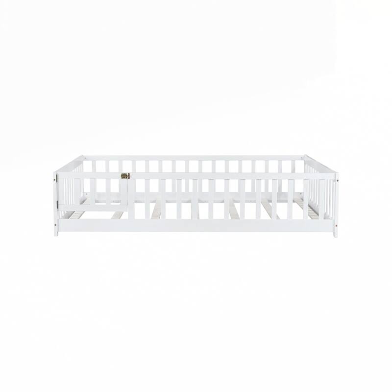 Rubber Wood Floor Bed with Safety Guardrails