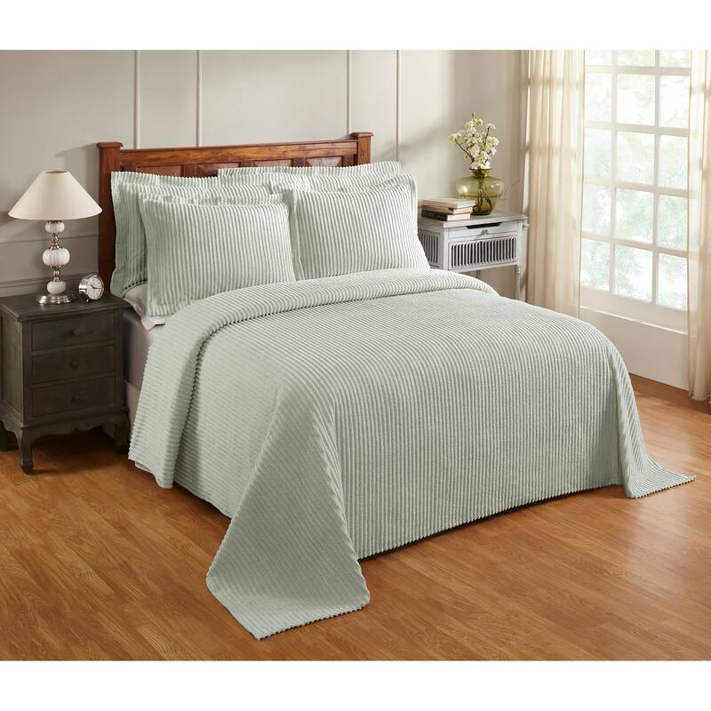 Better Trends Chenille Bedspread Set w/Sham 100% Cotton Soft Lightweight All-Season Fluffy & Cozy Bedding Set Jullian Collection - Sage - King