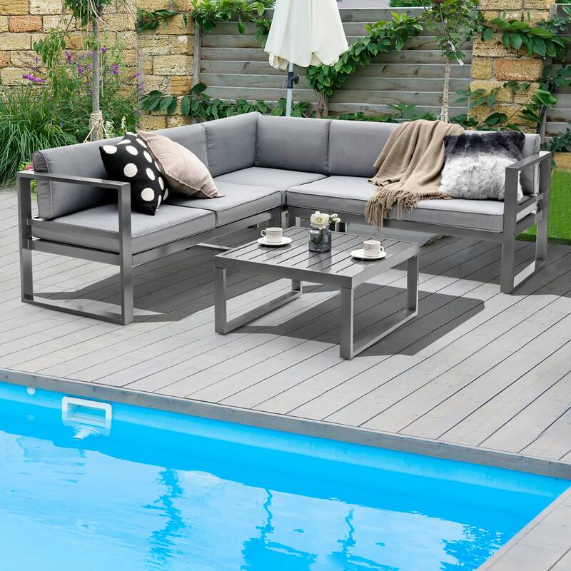 Costway 4PCS Patio Furniture Set Aluminum Frame Loveseat Coffee Table - See Details