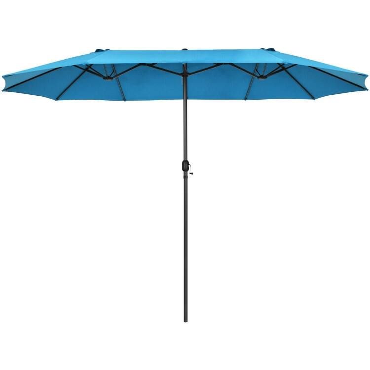 15 Feet Patio Double-Sided Umbrella with Hand-Crank System - 15.4' x 9.2' x 8.0' (LxWxH)