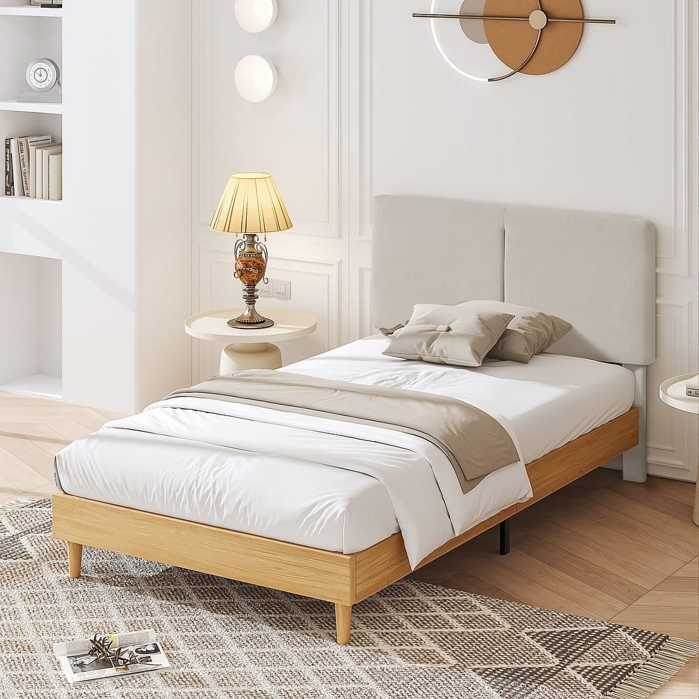 VECELO Upholstered Platform Bed Frame with Adjustable Headboard, Solid Wood Slats No Box Spring Needed Twin/Full/Queen Size