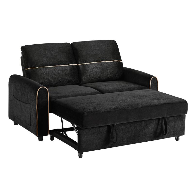 Roomfitters 58 Inch Chenille Pull Out Loveseat Sofa Bed with USB Ports and Side Storage Pockets, Modern