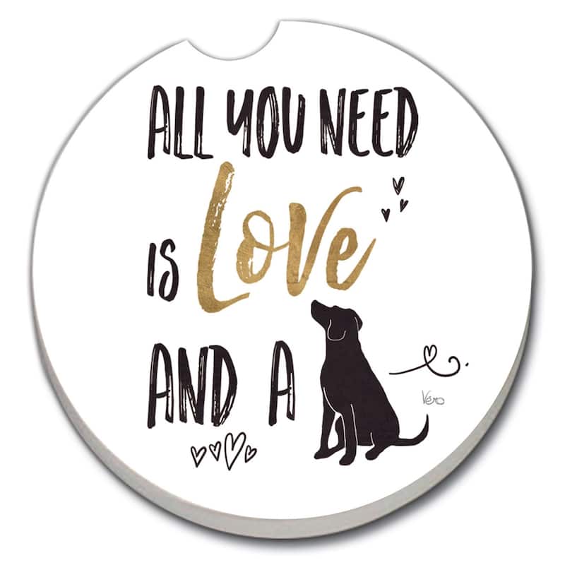 Counterart Absorbent Stoneware Car Coaster, Love A Dog, Set of 2 - 2.5