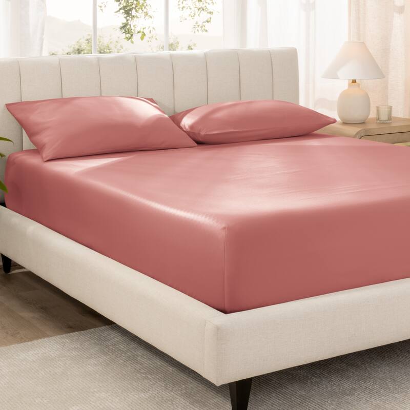 Bare Home Organic Cotton Fitted Sheet - Smoth Sateen Weave - Full XL - Dusty Rose