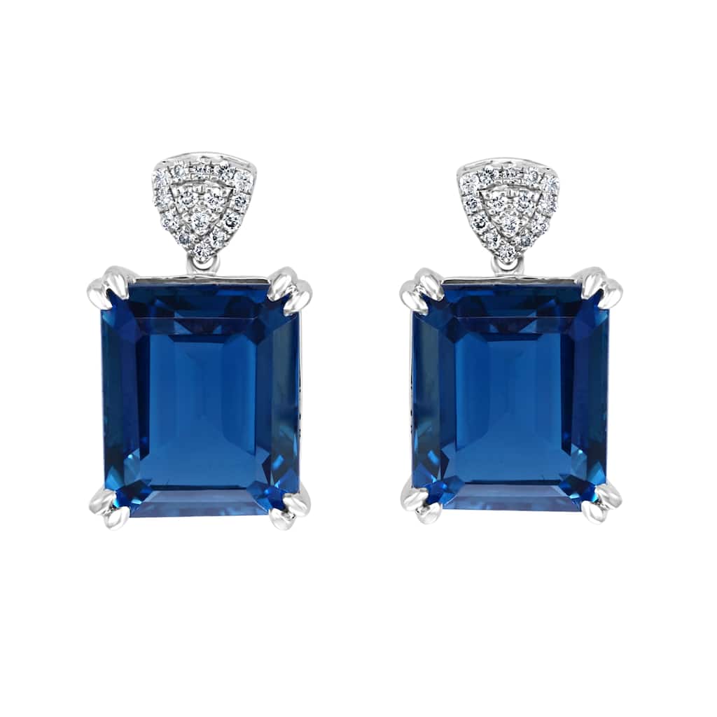 EFFY 14K White Gold Diamond London Blue Topaz Drop Earrings