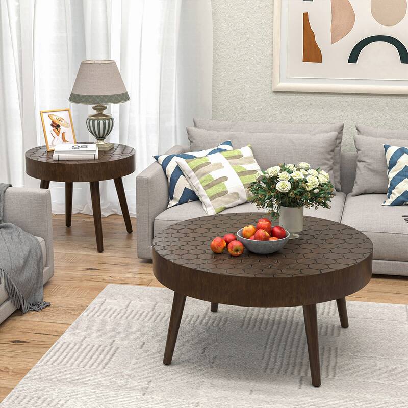 SUNBURY Farmhouse Brown Solid Wood Coffee Table for Living Room