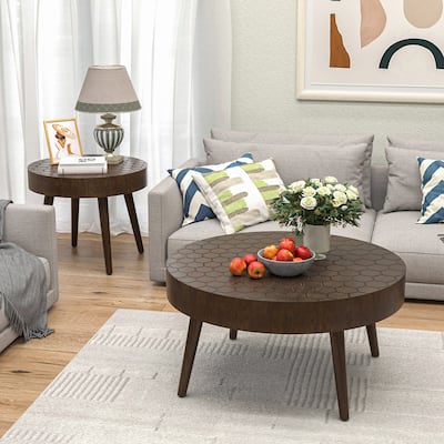 SUNBURY Farmhouse Brown Solid Wood Coffee Table for Living Room