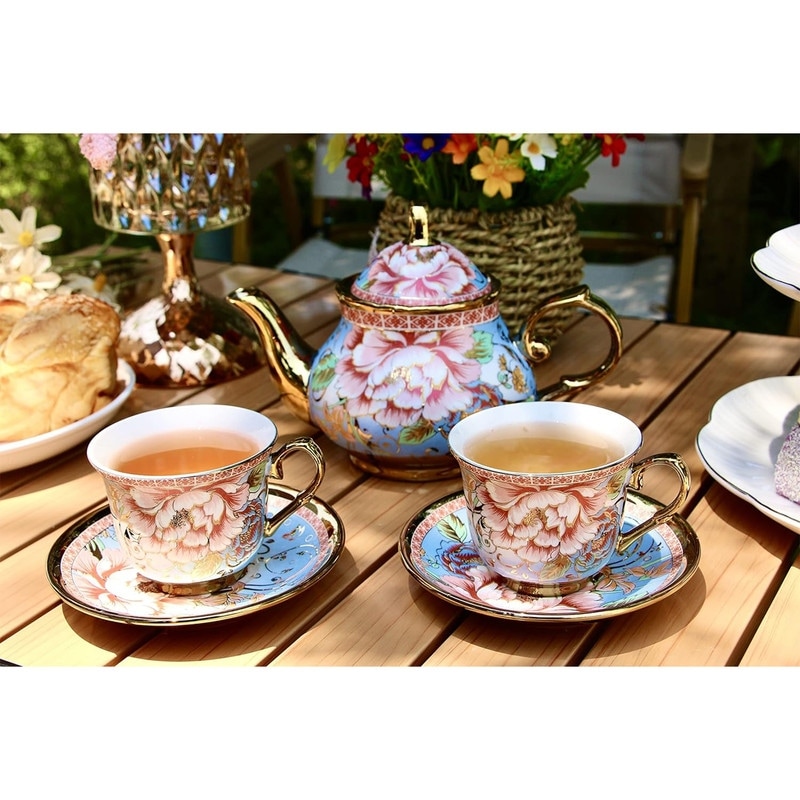 fancy china   ティーセット 20 Pieces Porcelain Chinese Tea Set With Holder and Painting,Light