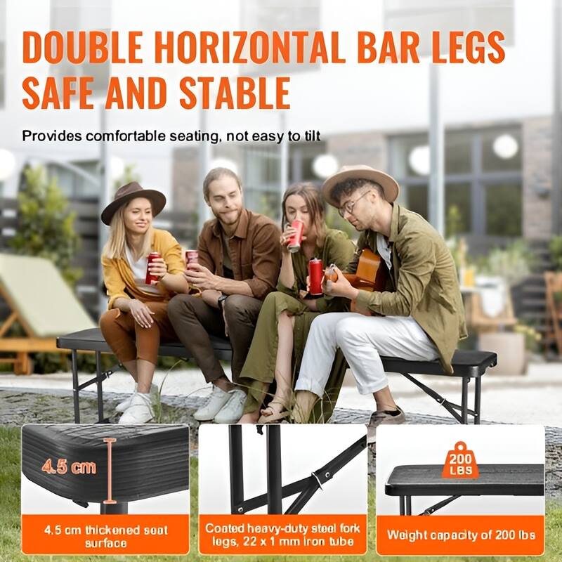 HDPE Folding Bench, 6FT Portable Outdoor Seating - 72” L x 11” W x 17” H