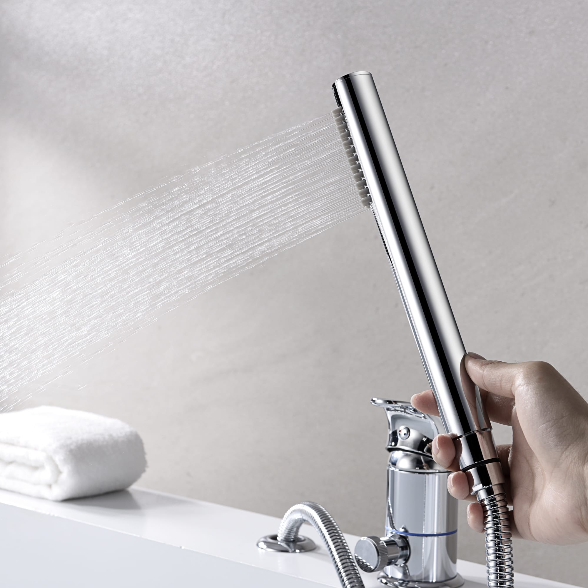 3 Hole Waterfall Roman Tub Faucet Deck Mount Bathtub Faucet with Hand