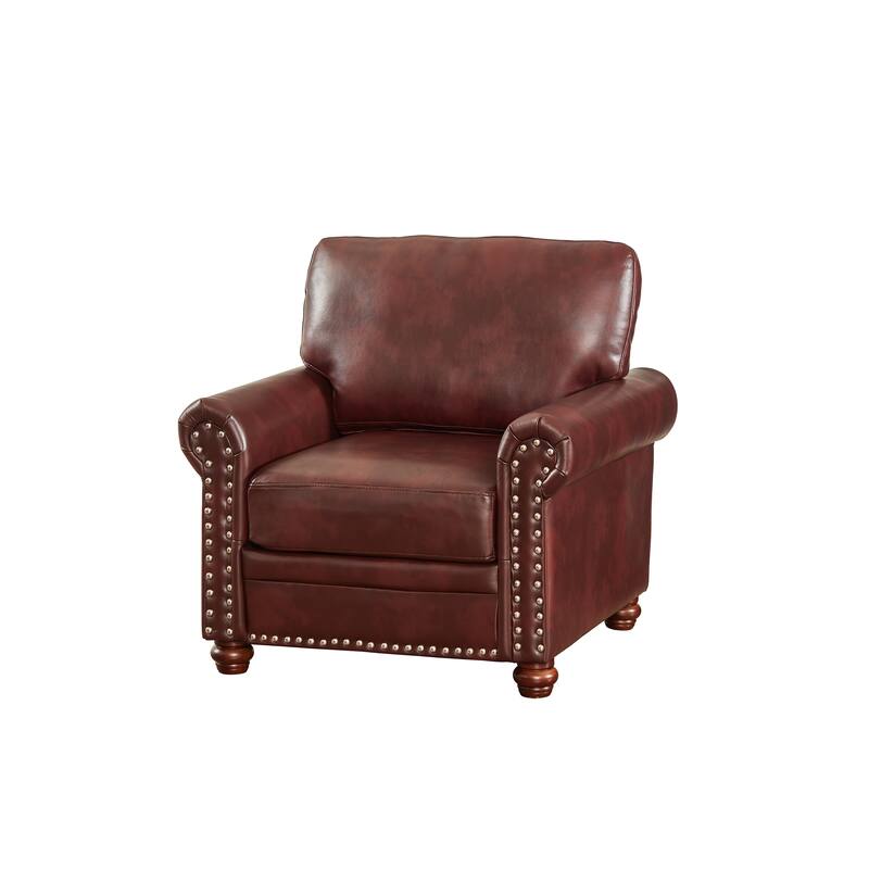 Faux Leather Single Sofa Chair, Upholstered Sofa with Nailhead Trim, Lounge Reading Chair with Solid Wood Legs