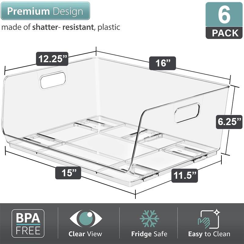 Sorbus Stackable Storage Bins Acrylic Open Front Clear Stackable Storage Bins for Pantry Kitchen (Large)