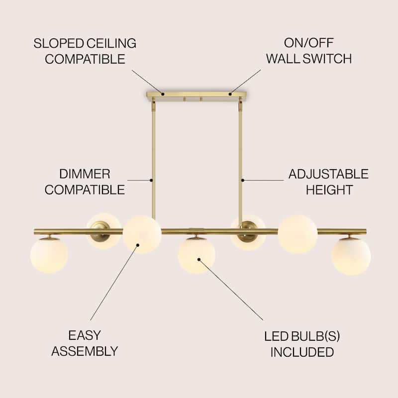 Luca Parisian 53" 7-Light Modern Glam Iron Globe Linear LED Pendant by JONATHAN Y