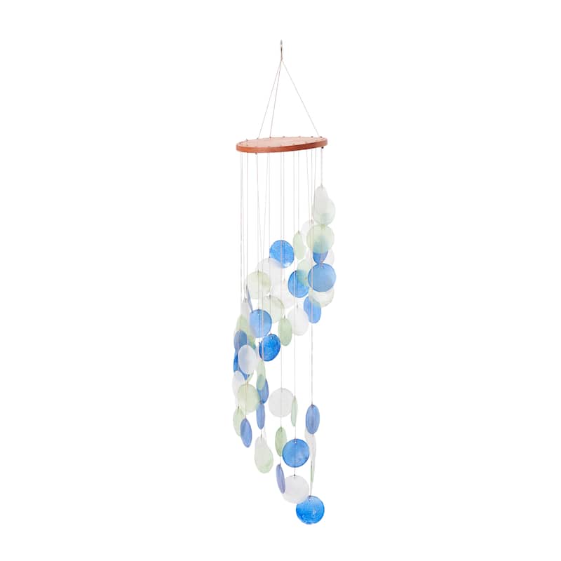 Blue Capiz Shell Spiral Waterfall Windchime