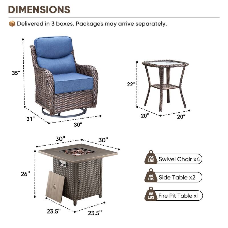 Pocassy 5/7PCS Patio Swivel Chairs 30 Inch Fire Pit Table