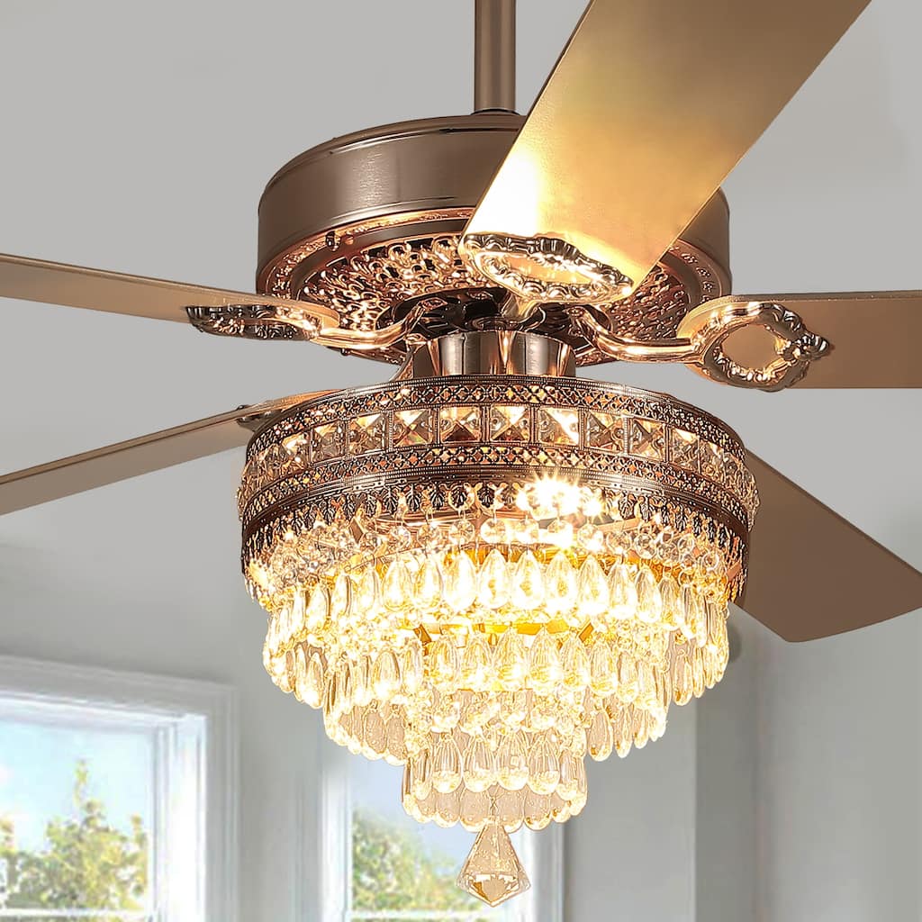 52" or 62" Crystal Ceiling Fan with Lights, Chandelier Ceiling Fans Lights with 6-Speed, APP Control, Dimmable, Timer
