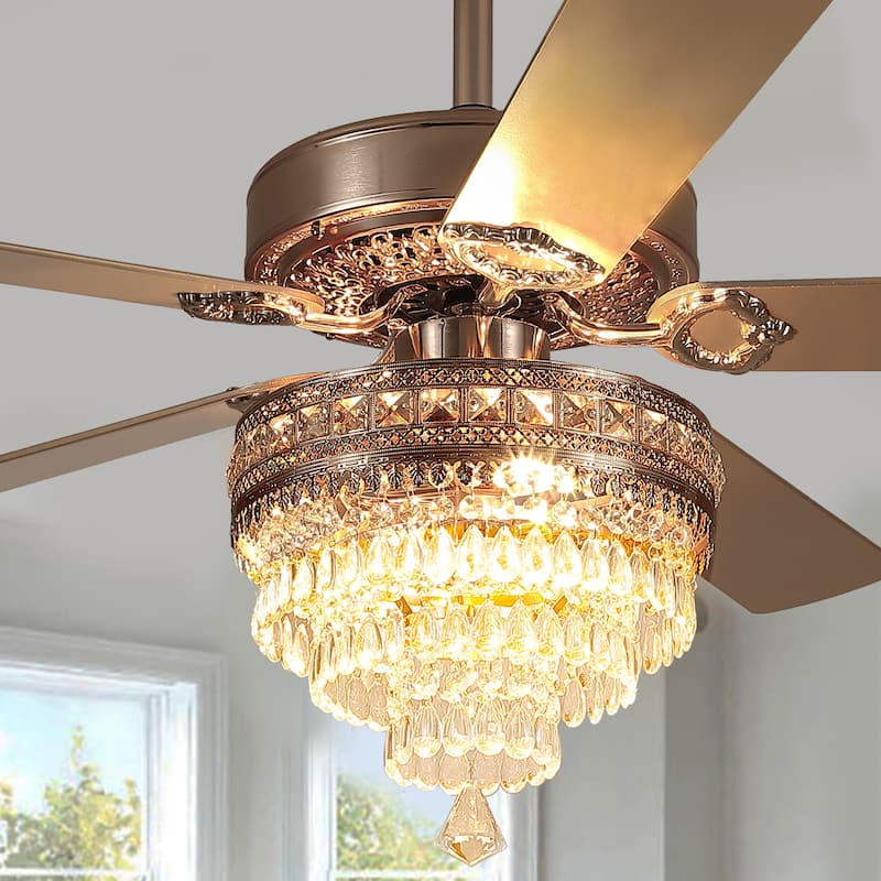 62 Inches Crystal Ceiling Fan Fandelier with Lights,For Bedroom Kitchen Patio Remote Control