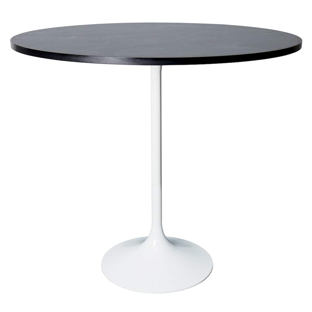 LeisureMod Verve 48" Round Bar Dining Table with Stone TableTop and White Steel Base for Kitchen & Dining Room