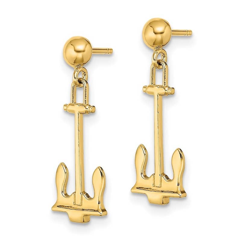 Curata 14k Yellow Gold 23x8mm Navy Anchor Long Drop Dangle Earrings