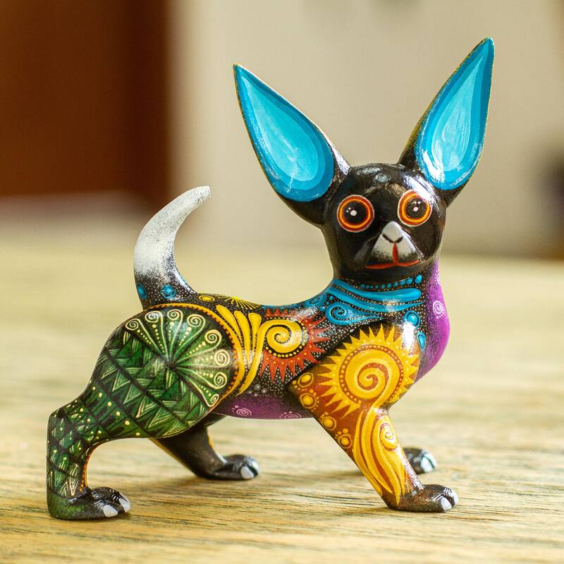 Novica Handmade Black Chihuahua Wood Alebrije Sculpture