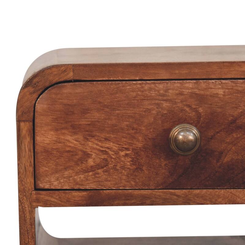 Artisan Furniture Solid Wood Mini Honey Caramel Curved Bedside with Lower Slot,1 drawer