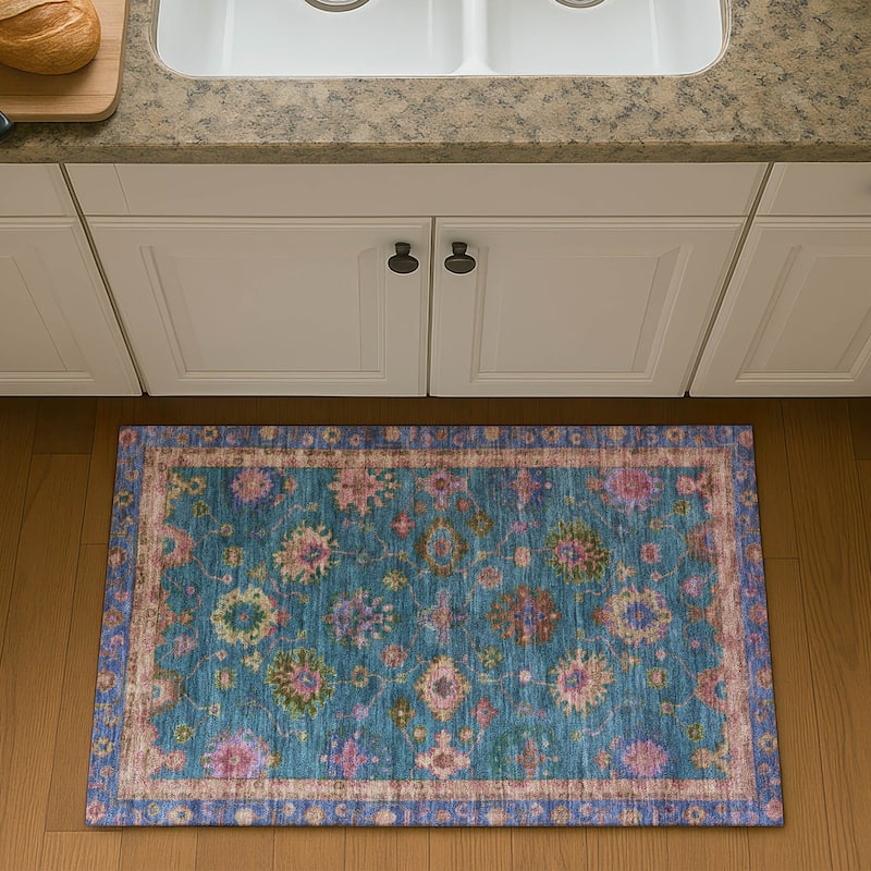 Premium Washable Super Soft Boho Traditional Mayfield Rug - Teal - 1'8" x 2'6"