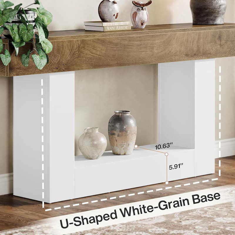 63" Long Console Table, Farmhouse 2-Tier Entryway Table with U-Shaped Base - 63" W x 11.8" D x 32.3" H