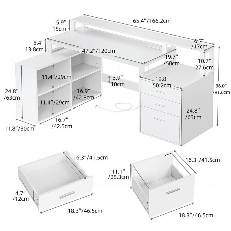 Moasis L Shaped Gaming Desk LED 65 Inch Computer Corner Desk with Monitor Stand and Storage Cabinet