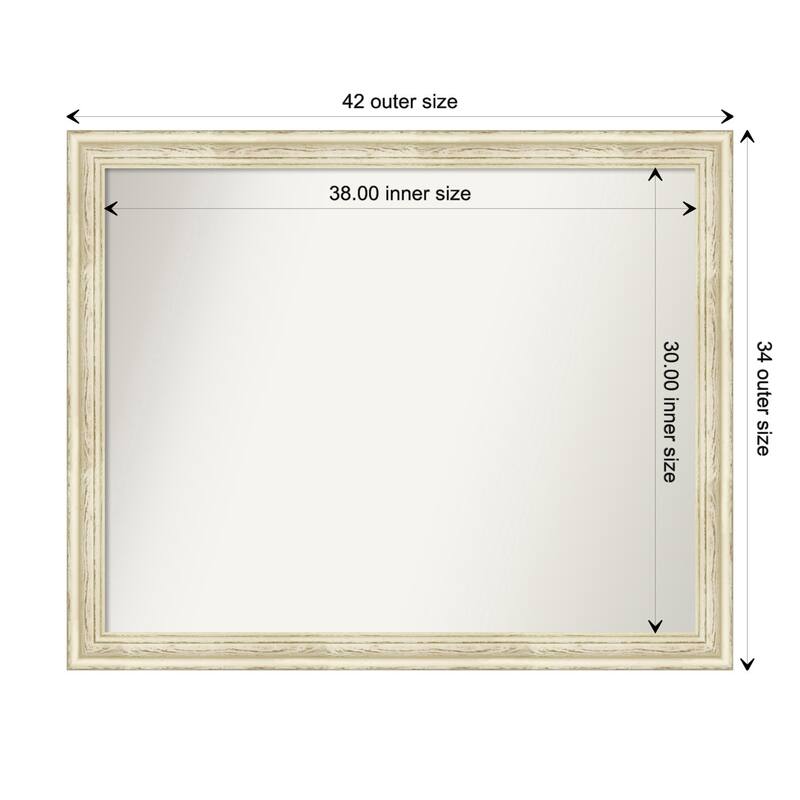 Country White Wash Framed Non-Beveled Custom Wall Mirror, Bathroom Vanity Mirror - Outer Size: 42.5 x 34.5
