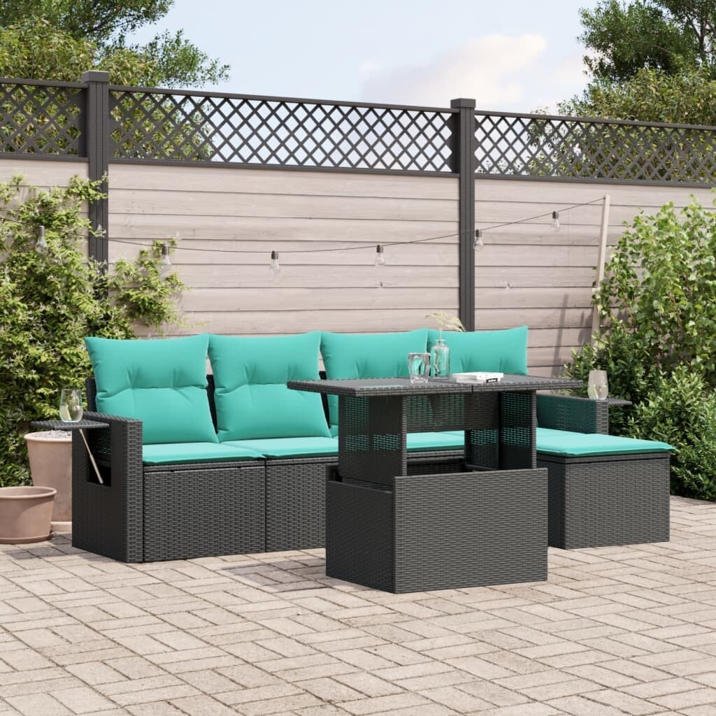 vidaXL Patio Sofa Set with Cushions Table and Couches 6 Piece Poly Rattan - 21.7 x 24.4 x 27.2
