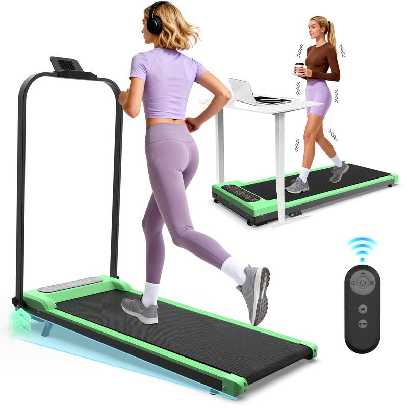 Foldable Treadmill with Handle Bar Incline, 2 in 1 Upgrade Portable Under Desk Walking Pad and Vibration Pad with Remote Control - Green