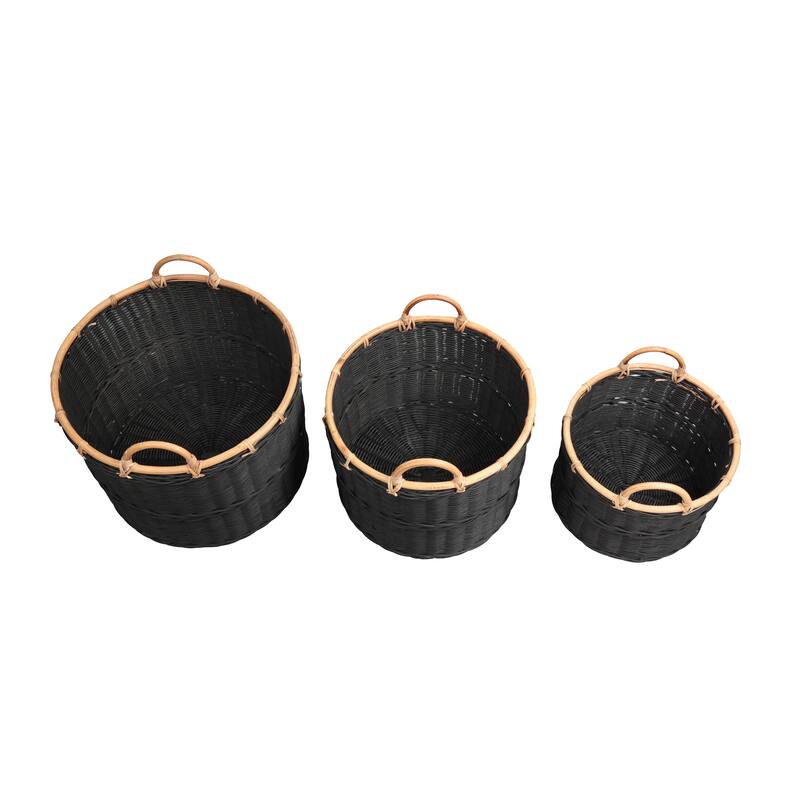 Vista Handwoven Rattan Nesting Storage Baskets with Handles (Set of 3)