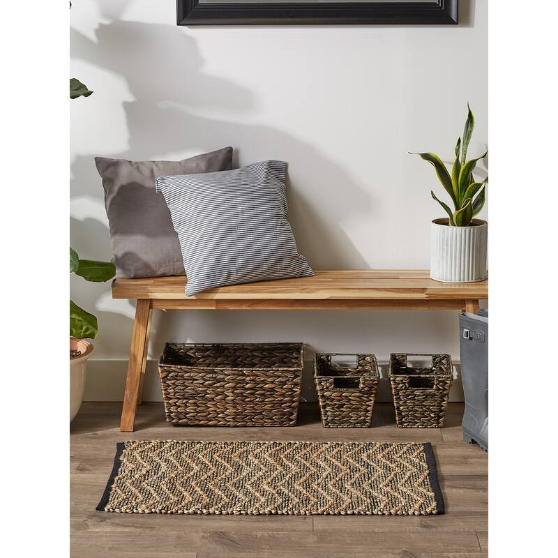 DII Black With Natural Jute Chevron Hand-Loomed Rug - 2' x 3' Oval