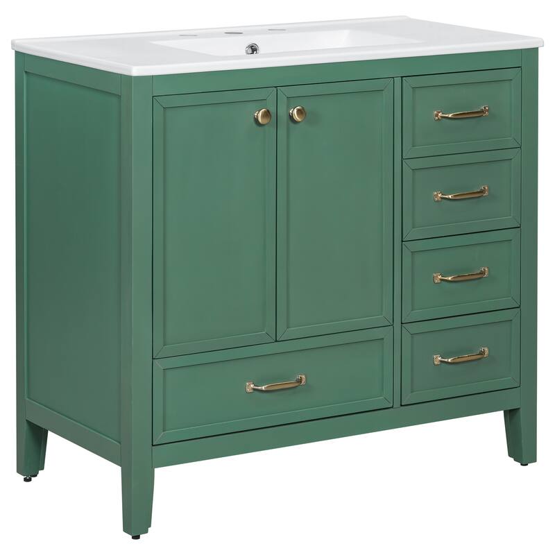 Solid Wood Frame Bathroom Vanity Cabinet with Ceramic Sink Combo, 36"